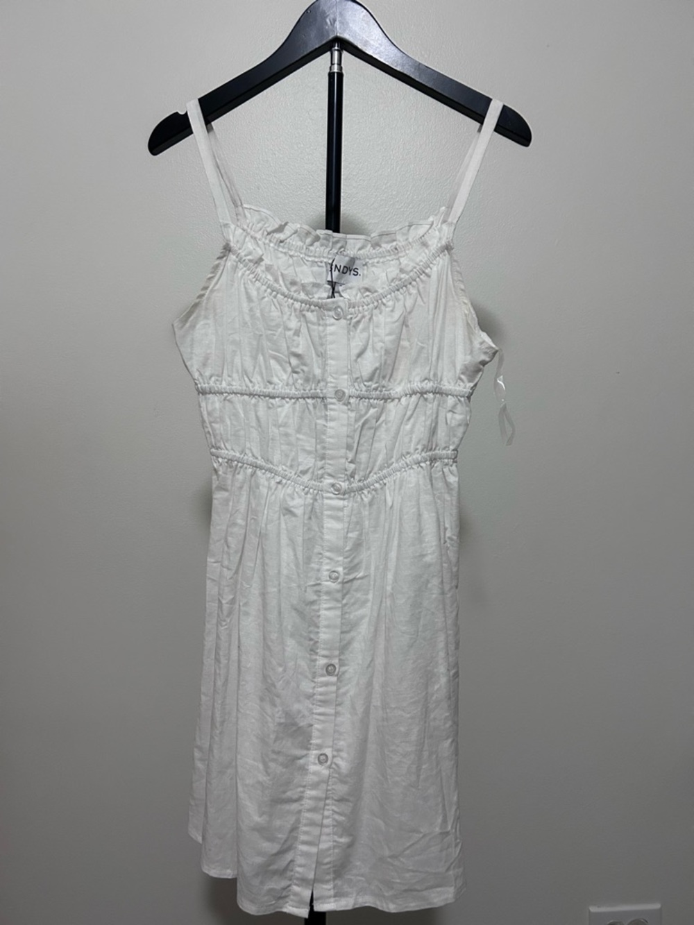 SNDYS White Button-Front Mini Dress with Spaghetti Straps